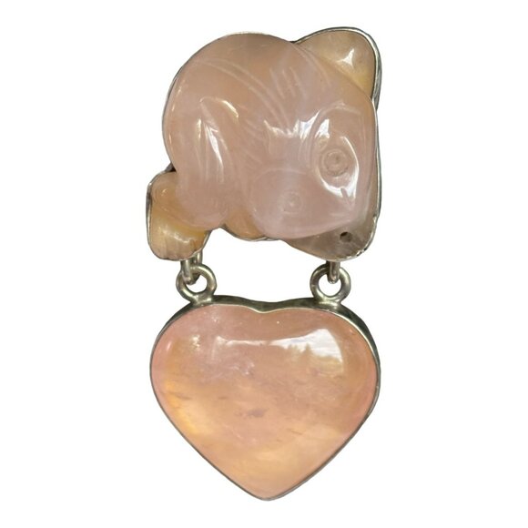 Rebecca Collins Rare Carved Quartz Pinky Peach  Sterling Silver Ea… - Picture 4 of 5